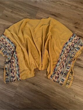 Three Bird Nest Mustard Yellow Embroidered Kimono